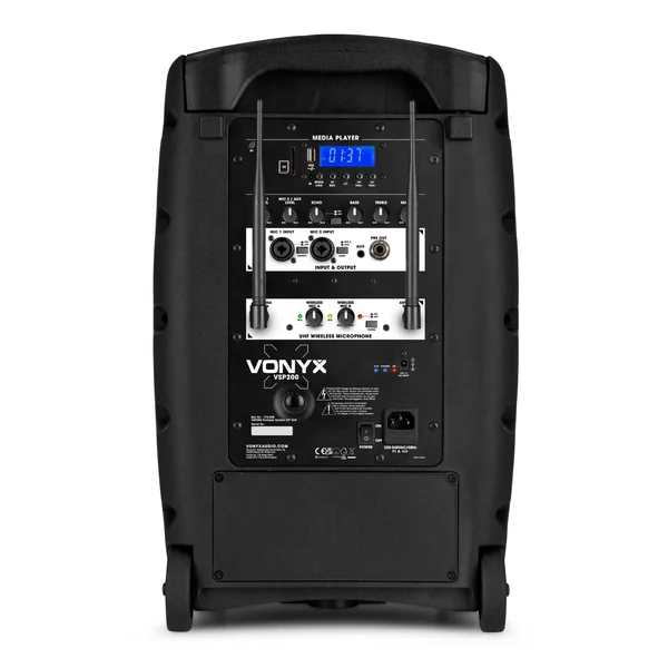 Vonyx VSP200 - Sono Portable Professionnelle 200 Watts 10 Pouces, 2 Micros UHF Sans Fil, Bluetooth 5.0
