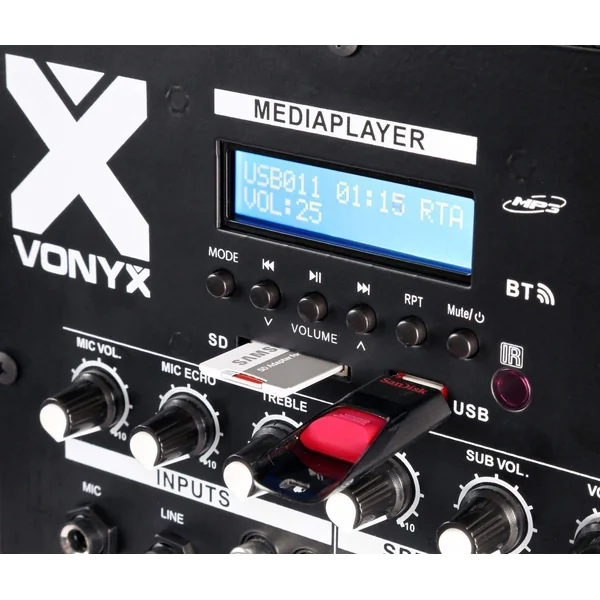 Vonyx VX800BT - Système Triphonique 2.1, Caisson de Basse 800W, BT/USB/SD/AUX