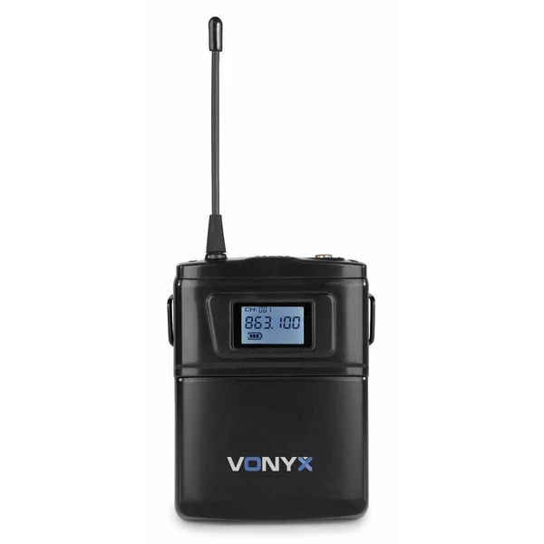 Vonyx WM60B - Bodypack UHF 16 canaux pour Série WM6 | Émetteur ceinture avec écran LCD et micros inclus