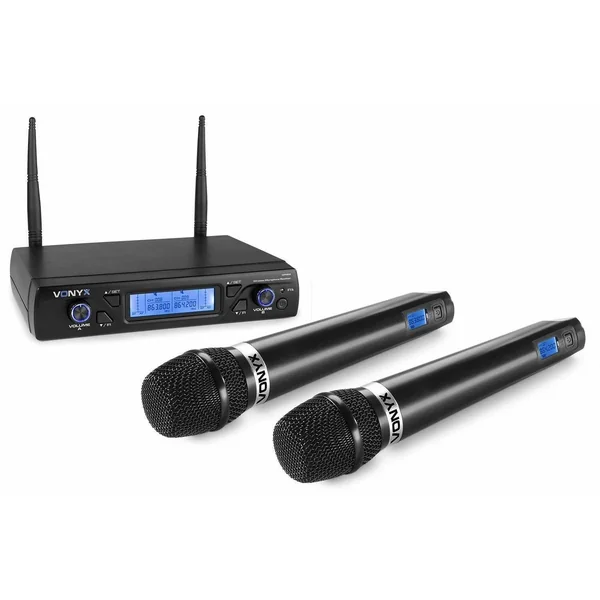 Vonyx WM62 - 2x Microphones sans Fil UHF avec Récepteur 16 canaux