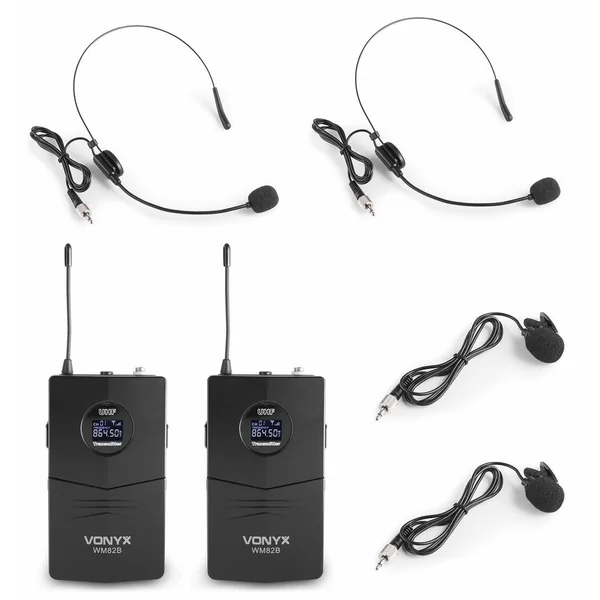 Vonyx WM82 - Set de 2 Microphones sans Fil avec Émetteurs de Poche UHF, et Valise
