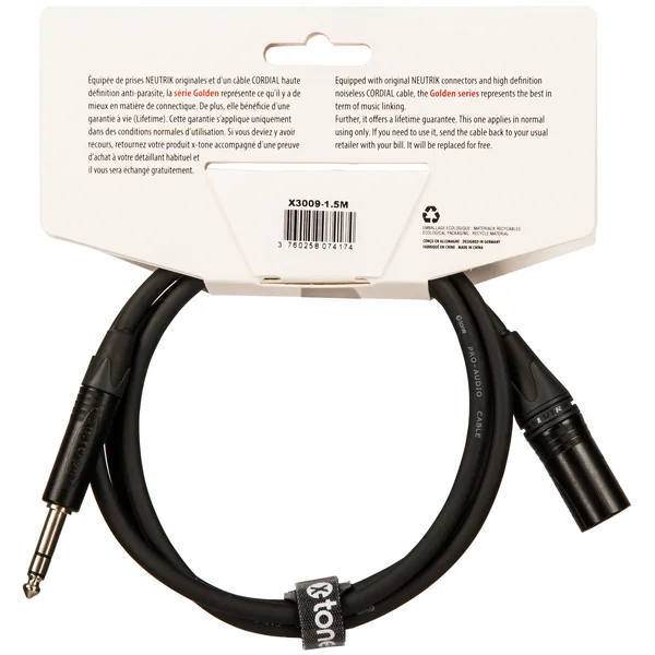 X3009-1.5M XLR(M) / JACK(M) 6.35 TRS X3009-1.5M XLR(M) / JACK(M) 6.35 TRS Golden Series