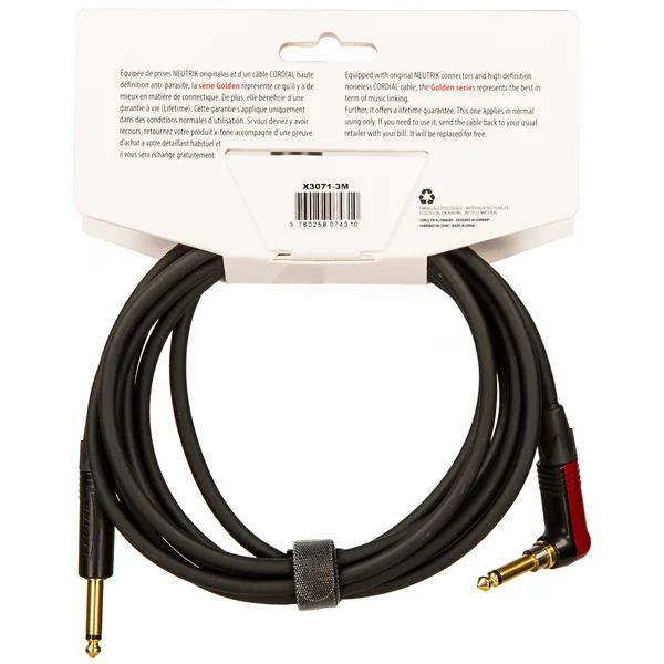 X3071-3M Instrument Cable Right/Angled 3m Golden Series