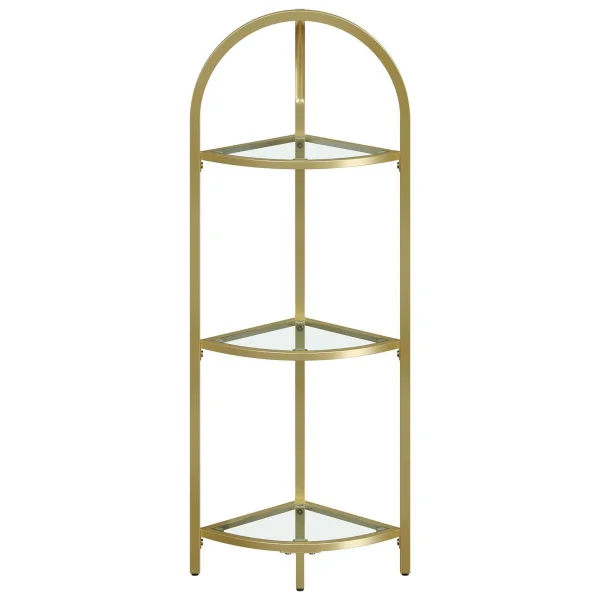 Étagère angle métal or et verre 3 niveaux étagère de rangement en verre trempé