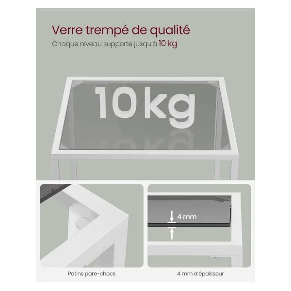 Étagère Blanche en Verre et Acier 5 niveaux Etagère de Rangement en Verre trempé