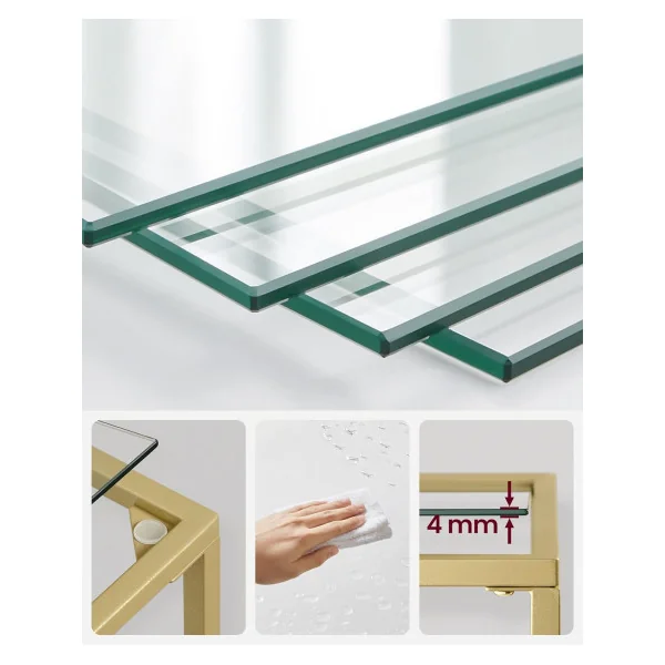 Étagère Doré en Verre et Acier 5 niveaux Etagère de Rangement Verre Trempé