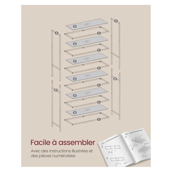 Étagère Doré en Verre et Acier 6 niveaux Etagère de Rangement Verre Trempé