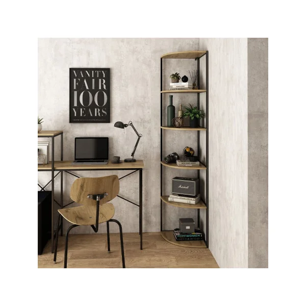 Étagère industrielle d'angle Chêne et Noir Etagère angle 6 niveaux Etagère pour plantes