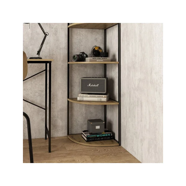 Étagère industrielle d'angle Chêne et Noir Etagère angle 6 niveaux Etagère pour plantes