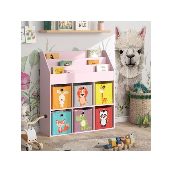 Étagère livres Montessori Rose 6 compartiments de rangement meuble enfant rangement jouet et livres