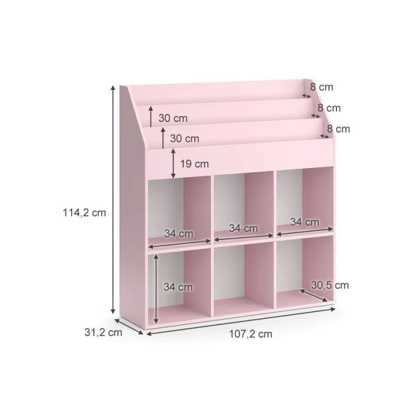 Étagère livres Montessori Rose 6 compartiments de rangement meuble enfant rangement jouet et livres