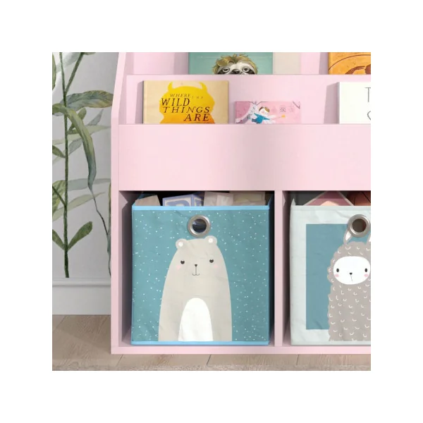 Étagère livres Montessori Rose bibliothèque enfant 3 niveaux et 2 compartiments