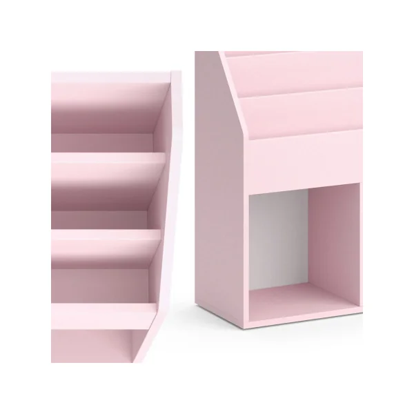 Étagère livres Montessori Rose bibliothèque enfant 3 niveaux et 2 compartiments