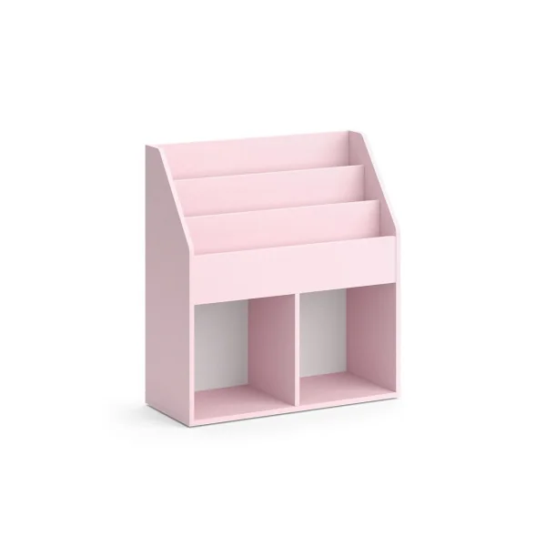 Étagère livres Montessori Rose bibliothèque enfant 3 niveaux et 2 compartiments
